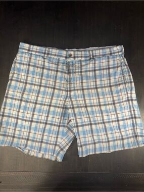 Brooks Brothers Light Blue Plaid Flat-Front Shorts